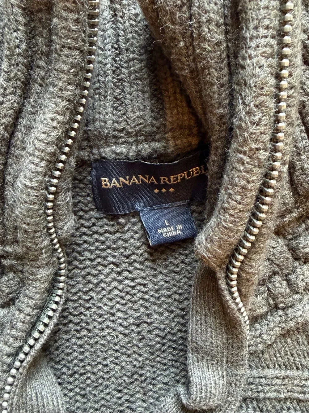 Banana Republic Gray Quarter Zip-Up Cable Yoke Sweater